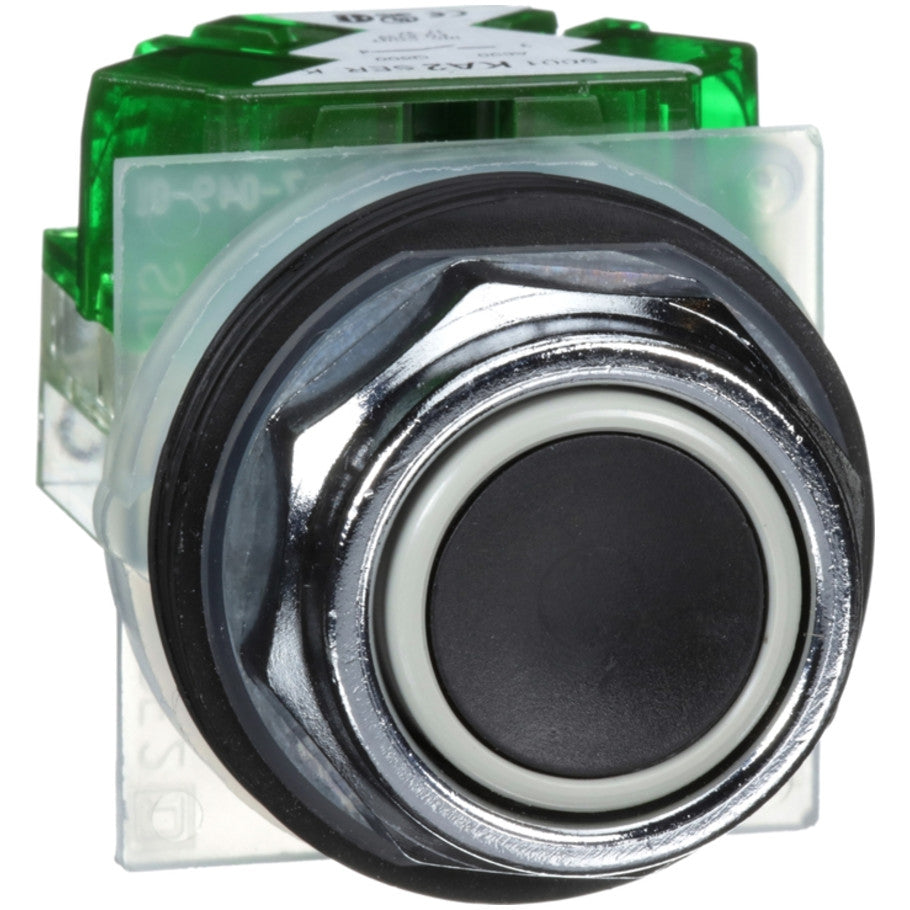 Non-Illuminated 30mm Pushbutton Operator, Momentary, 1NO Contact (KA2), Full Guard, Black Pushbutton Head