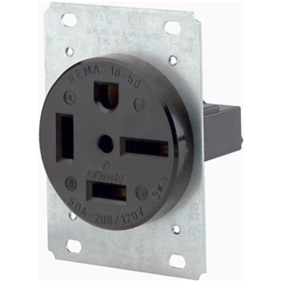 Black Nylon Flush-Mount 60A 3-Phase 250V 3P4W NEMA 15-60R Single Straight Blade Power Receptacle