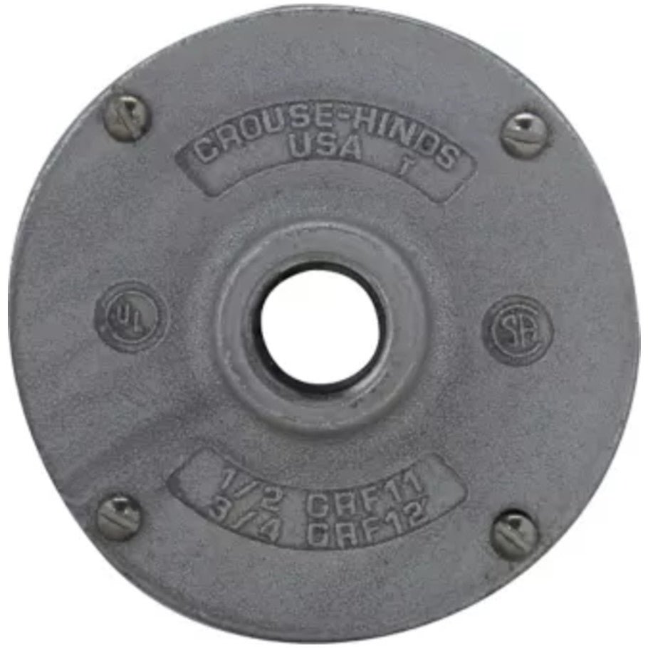 Box Cover, Cast Iron or Aluminum Device Box, Round, Feraloy Iron Alloy, 3/4 in. Hub