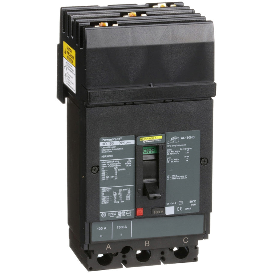 Circuit breaker, PowerPacT H, 100A, 3 pole, 600VAC, 14kA, I-Line, thermal magnetic, 80 , ABC