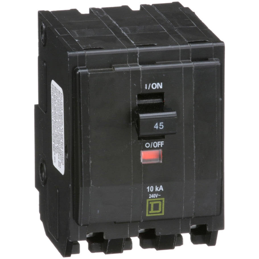 QO Miniature Circuit Breaker, Plug-In, 10kA, Common Trip, 240 Vac, 3-Pole, 45A