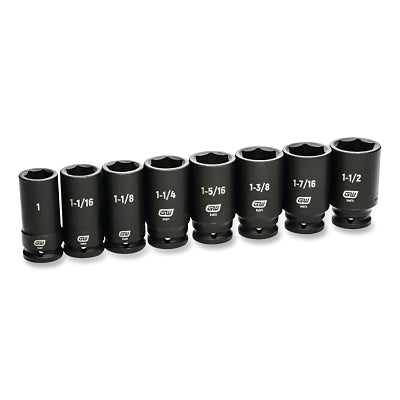 Impact Socket Set, 3/4 in Dr, 6-point, SAE, 3/4 in to 1 in, 8-Pc Deep Length, Incl Blow Mold Case