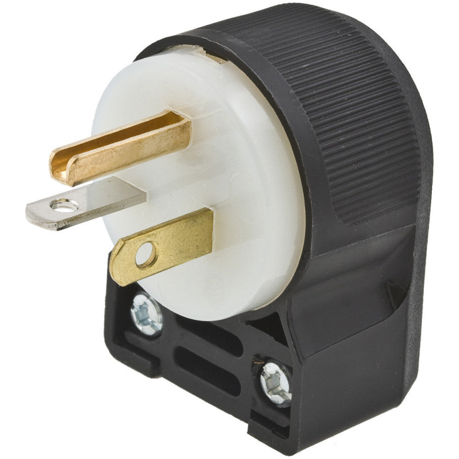 Insulgrip Straight Blade Plug, Angled, 8-Position, 20A, 125V, 2P3W, Black/White Nylon, 1.21 in. x 1.52 in. x 2.08 in.