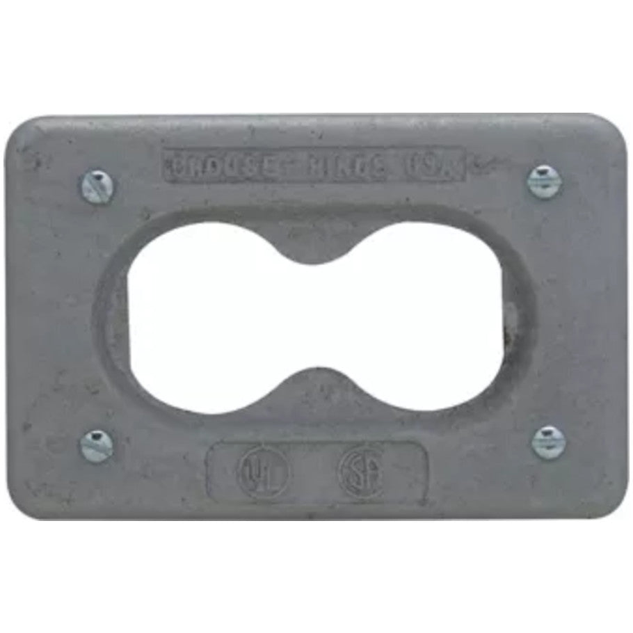 Box Cover, Cast Iron or Aluminum Device Box, 1-Gang, Feraloy Iron Alloy, Duplex Receptacle