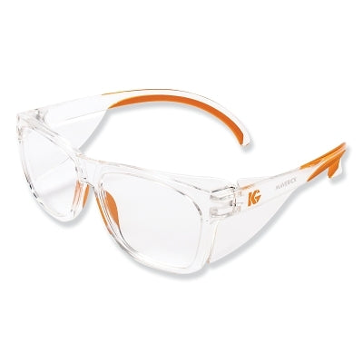 Maverick Safety Glasses, Clear Polycarbonate KleenVision Anti-Fog Lens, Clear/Orange Frame