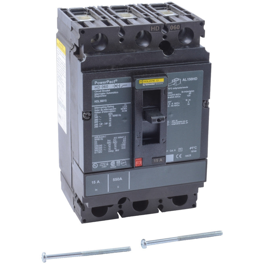 PowerPact Molded Case Circuit Breaker, H-Frame, Unit Mount, 14 kA, 600V, 3-Pole, 15A