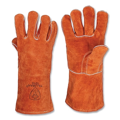 Stick Welding Gloves, 1010, Select Shoulder Split Cowhide Palm/BOH/Cuff, Lg, Russet, 14 in L Cuff