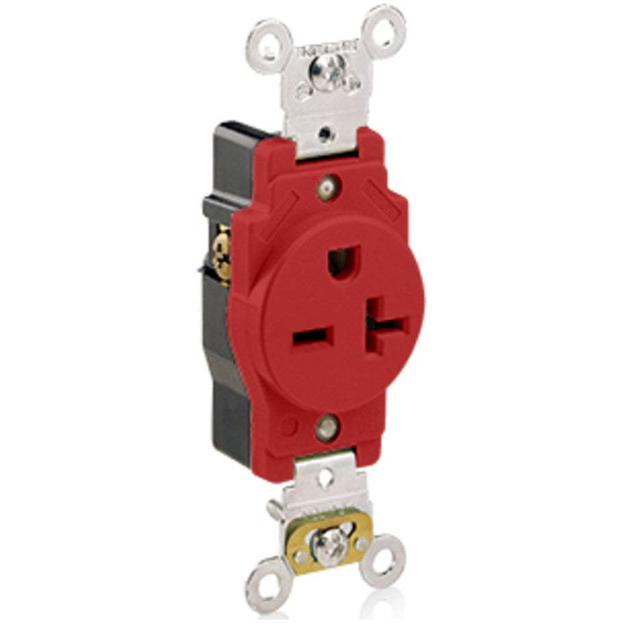 Straight Blade Single Receptacle, Narrow Body, 20A ,250V, 2P3W, NEMA 6-20R, Self-Grounding, Red