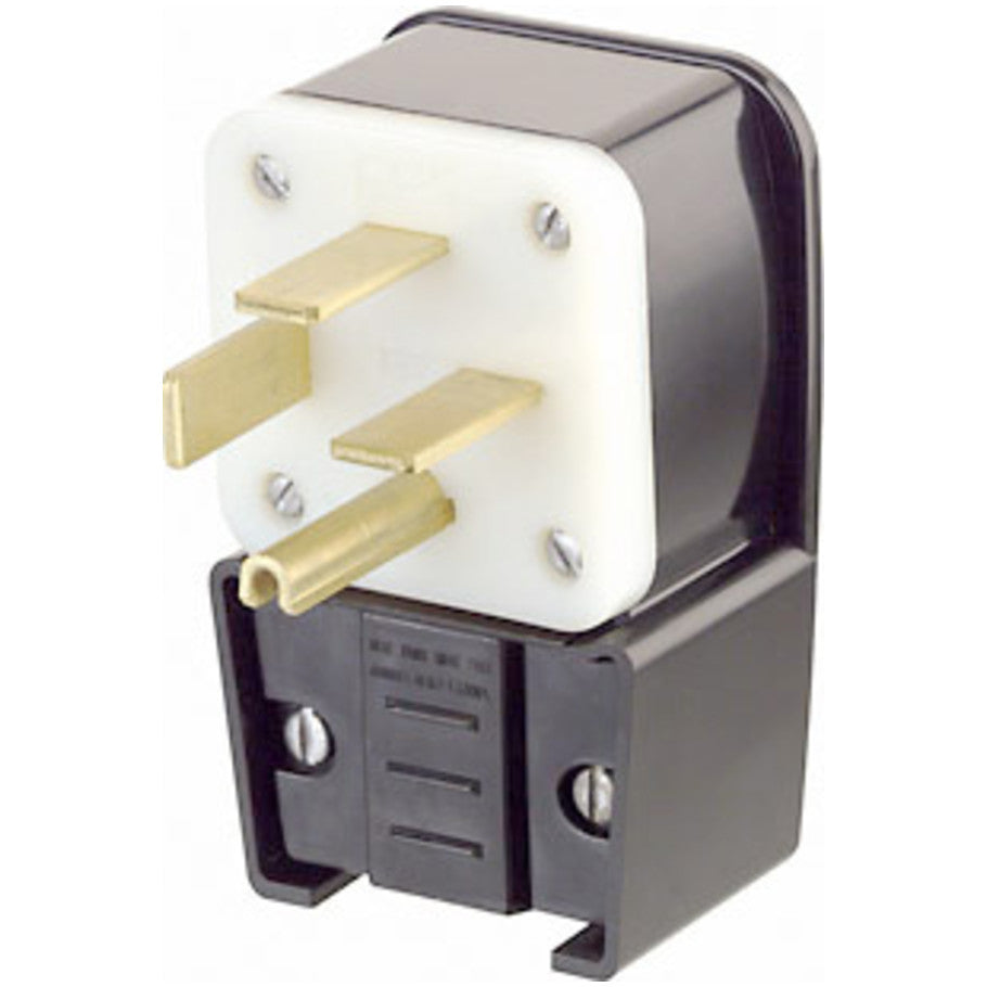 Industrial Grade Straight Blade Plug, Angled, 60A, 3-Phase 250V, 3P4W, NEMA 15-60P, Black