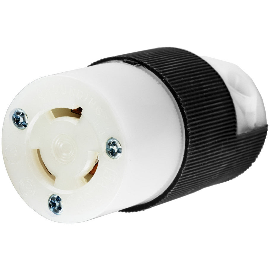 Twist-Lock Insulgrip Connector Body With Multiple Drive Screws, 15A, 250V, 2P3W, Black and White Nylon