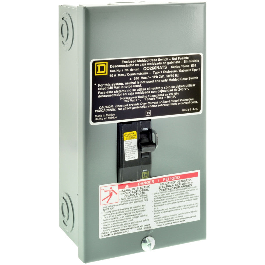 Molded Case Switch, QO, 60A, 2-Pole, 240V ac, 22kA, NEMA 1