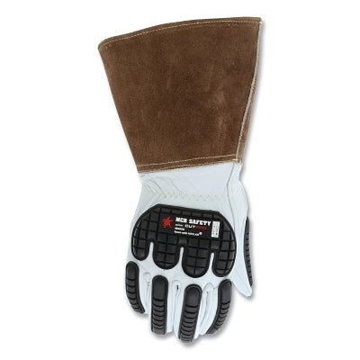 Leather Welding Impact Protection Gloves, Premium Grain Goatskin, Dupont Kevlar Lining, Large, White/Brown