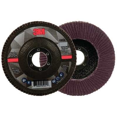 3M 638060-05924 Flap Disc 769F, 4.5 in dia, 120+ Grit, 0.875 in arbor, 13300 RPM