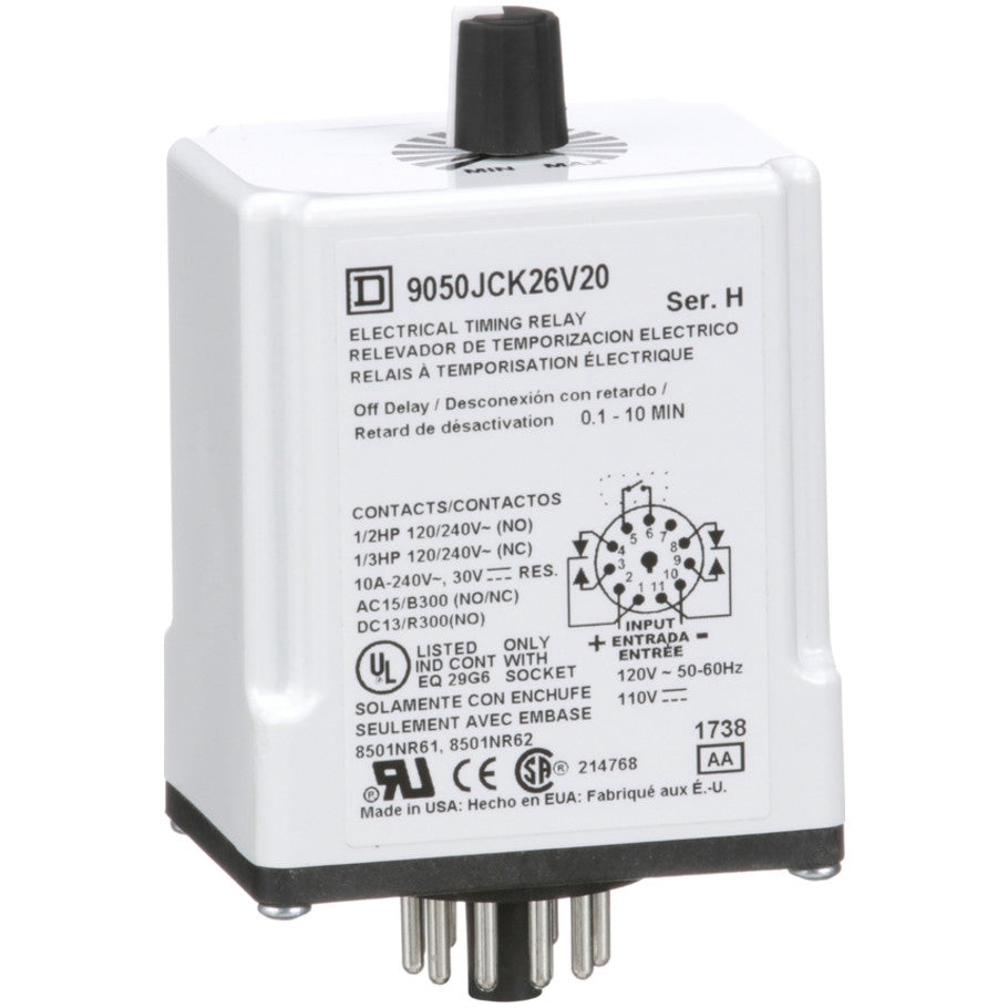 Plug-In 120V Variable Time Off-Delay Relay with 0.1-10 Minute Timing Range