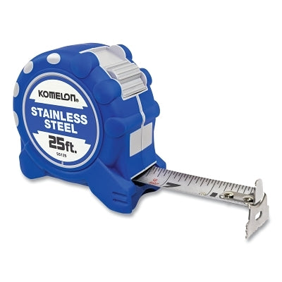 Stainless Steel Tape Measure, 25 ft x 1 in W, SAE, Blue/White