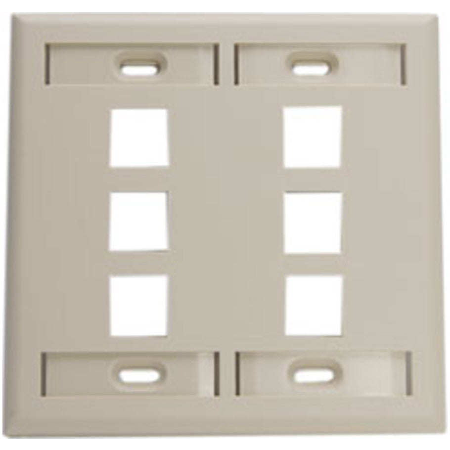 Dual-Gang QUICKPORT Wallplate with ID Windows, 6-Port, Ivory