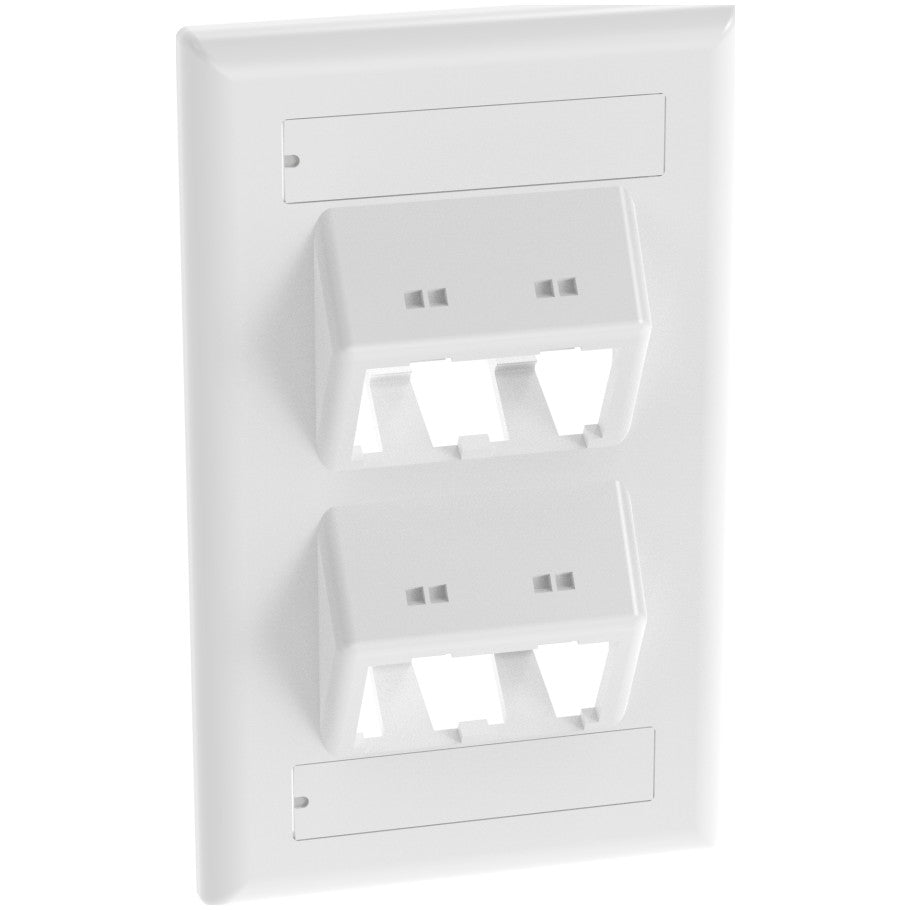 Mini-Com Classic Series Sloped Faceplates With Labels/Label Cover, 4-Port, White