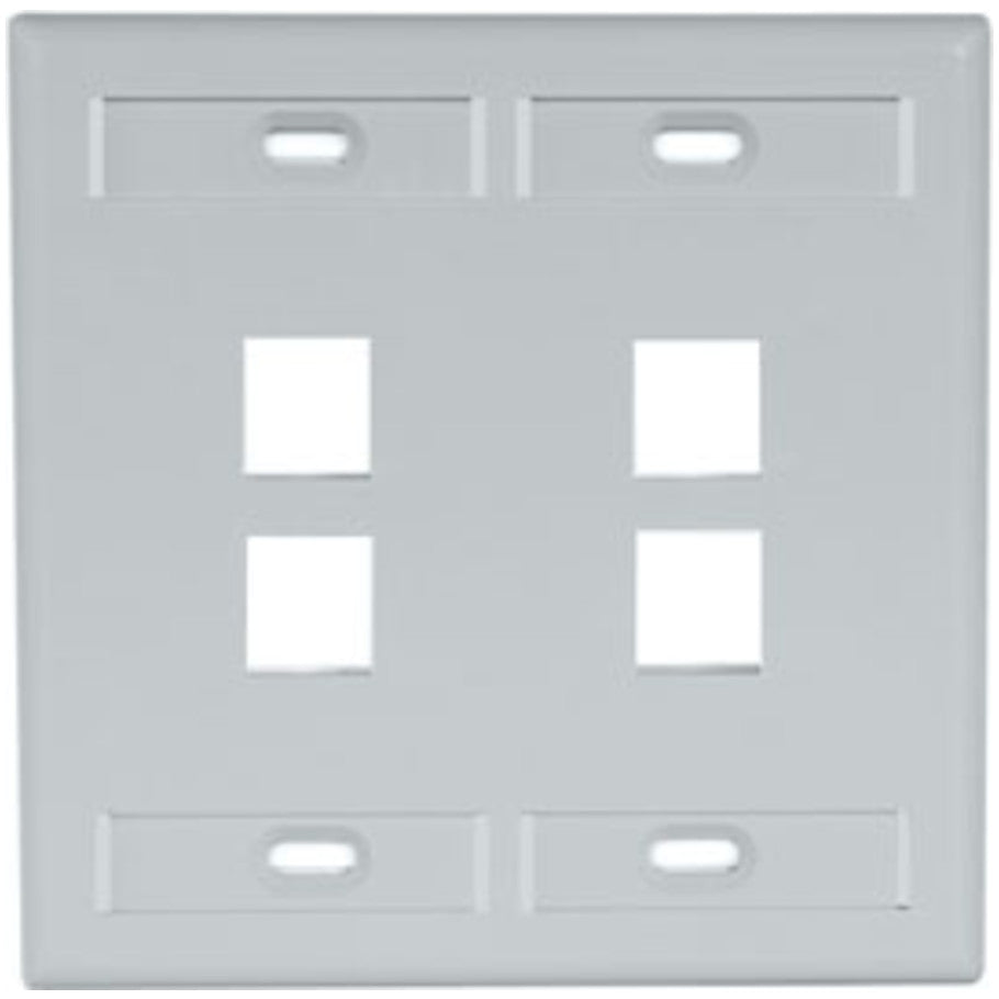 Dual-Gang QUICKPORT Wallplate with ID Windows, 4-Port, Gray