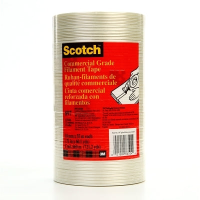 3M 021200-86524 Commercial Grade Filament Tape, 18 mm W x 55 m L , 6 mil, Clear