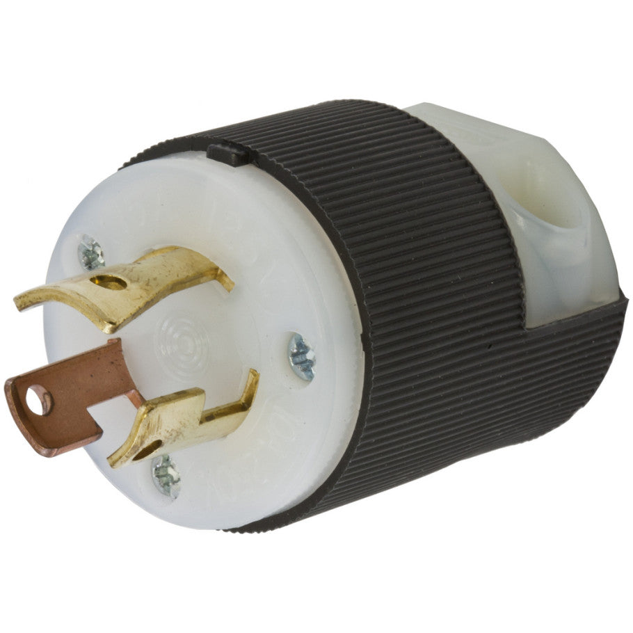 Twist-Lock Insulgrip 10A 250V/15A 125V 3P3W-NEMA Black and White Nylon Plug With Multiple Drive Screws