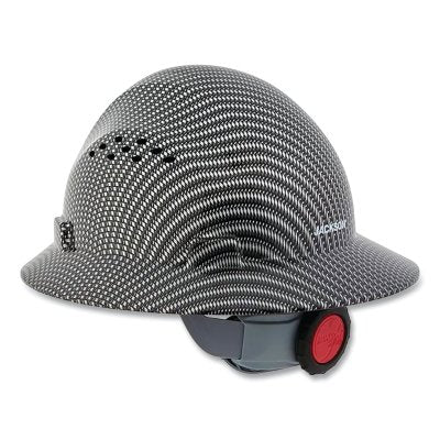 BLOCKHEAD FG Full Brim Hard Hat, 4 point 370 Speed Dial, Vented, Black/Gray