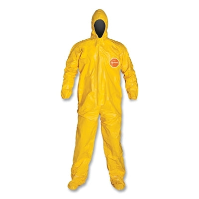 Tychem 2000 Coverall, Taped Seams, Attached Hood and Socks, Elastic Wrists, Front Zipper, Storm Flap, Yellow, 3X-Large