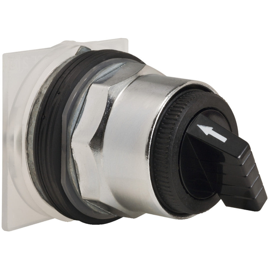 Selector switch head, Harmony 9001K, metal, standard handle, black, 30mm, 2 positions, spring return right to left