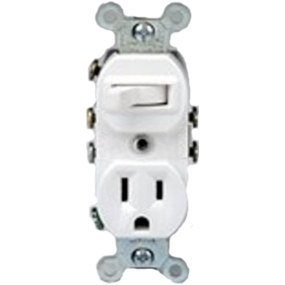 Thermoplastic Duplex-Style Combination 15A 125V Straight Blade Single Receptacle and 15A 120V 3-Way AC Switch, White