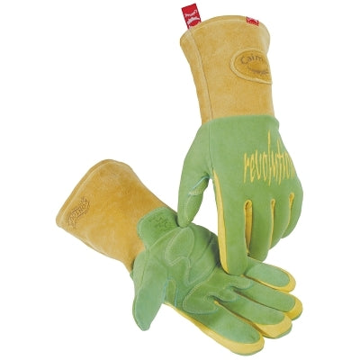 1816 revolution Deerskin FR Foam Fleece Lined MIG/Stick Welding Gloves, Large, Green/Gold