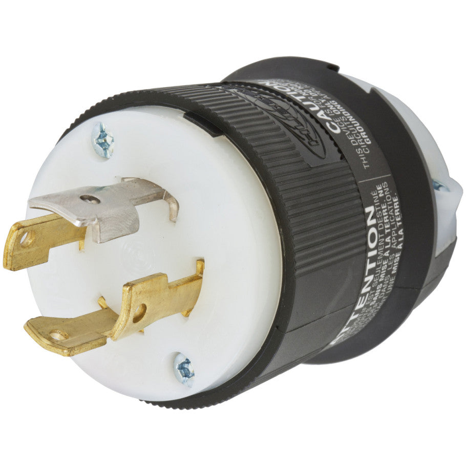 Twist-Lock Insulgrip Plug, 30A, 3-Phase Y 277/480V, 4P4W, Black and White