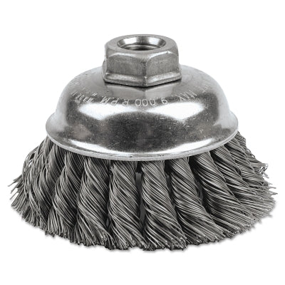 Single Row Heavy-Duty Knot Cup Brush, 3-1/2 in dia, 5/8-11, 0.02 Steel
