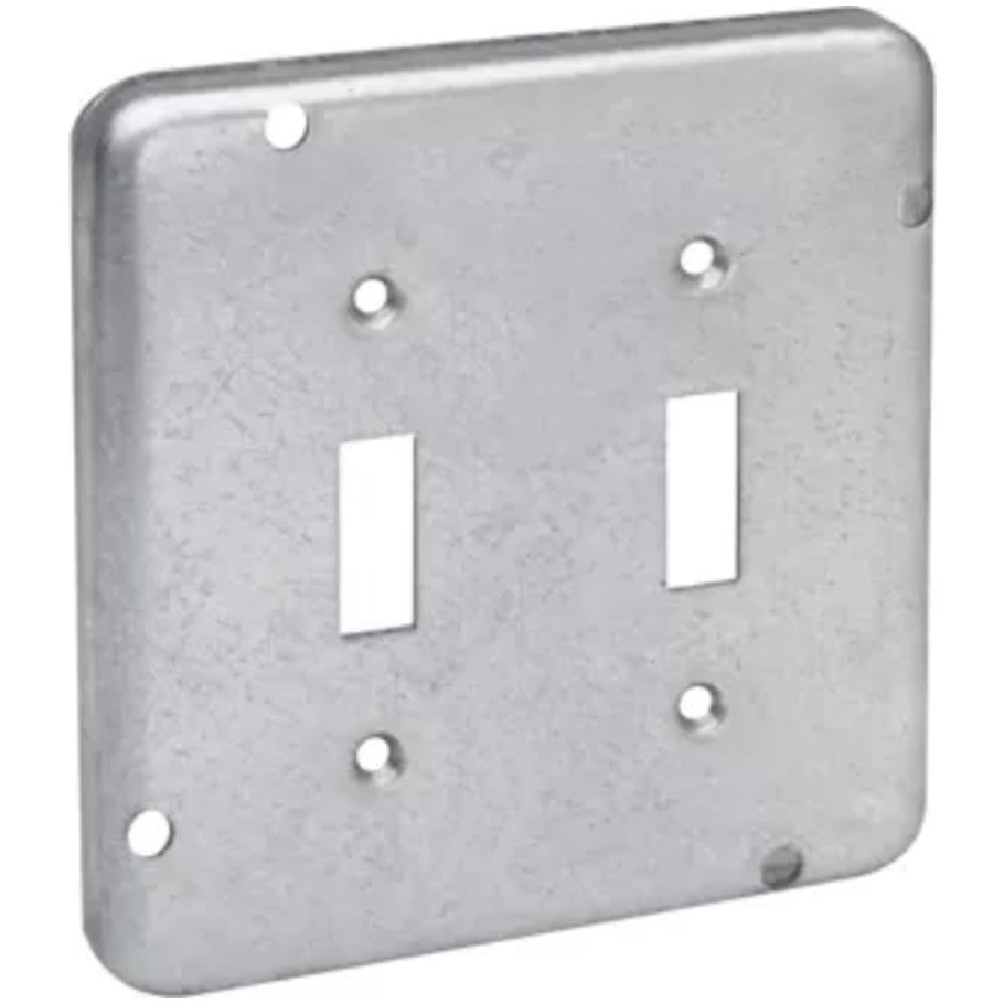 4-11/16 in. Square Surface Cover, Steel, 1/2 in. Raised, (2) Toggle Switches