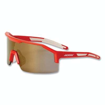 Maxview+ Safety Glasses, Gold Mirror, Polycarbonate, Hard Coated, Anti-Scratch, Red Half Frame, Red/White Temple