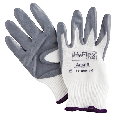 Foam Nitrile Coated Gloves, Size 6, Grey/White, 11-800