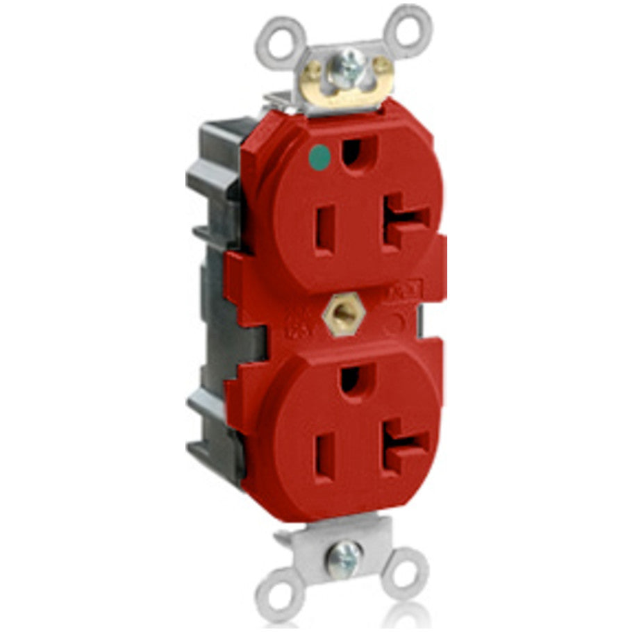 Lev-Lok Duplex Receptacle, Hospital Grade, Modular, 20A, 125V, 2P3W, NEMA 5-20R, Smooth Face, Self-Grounding, Red