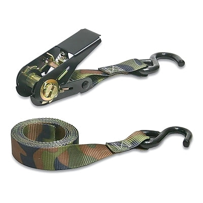 Ratchet Tie-Down Strap, High Tension, Vinyl-Coated S-Hooks, 1 in W x 8 ft L, 400 lb Load Capacity