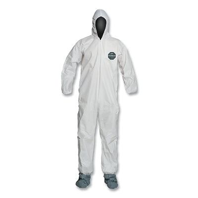 ProShield 50 Hooded Coveralls w/Attached Boots and Elastic Wrists, White, Med