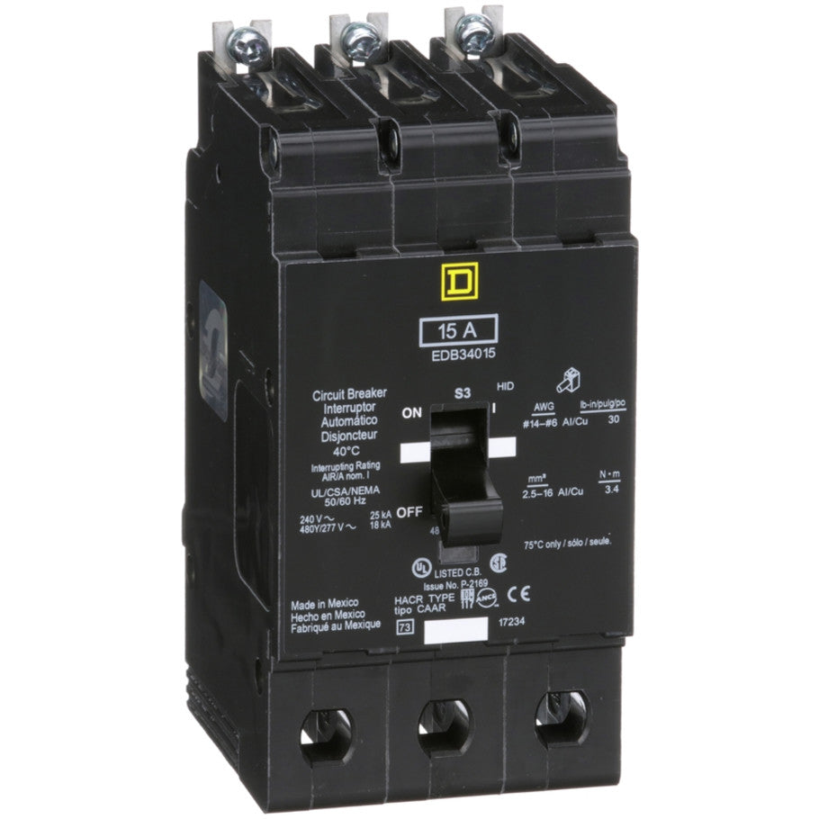 Mini circuit breaker, E-Frame, 15A, 3 pole, 480Y/277VAC, 25kA max, bolt on  TAA