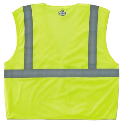 GloWear Safety Vest, 8210HL, Mesh, Class 2, Type R, 2 in Reflective Tape, 2 Pockets, Hook and Loop, Small/Medium, Lime