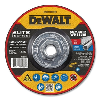 Elite Series Combo Wheel, T27, 5 in dia x 3/32 in Thick x 5/8 in-11 Arbor, 24 Grit, XP Ceramic