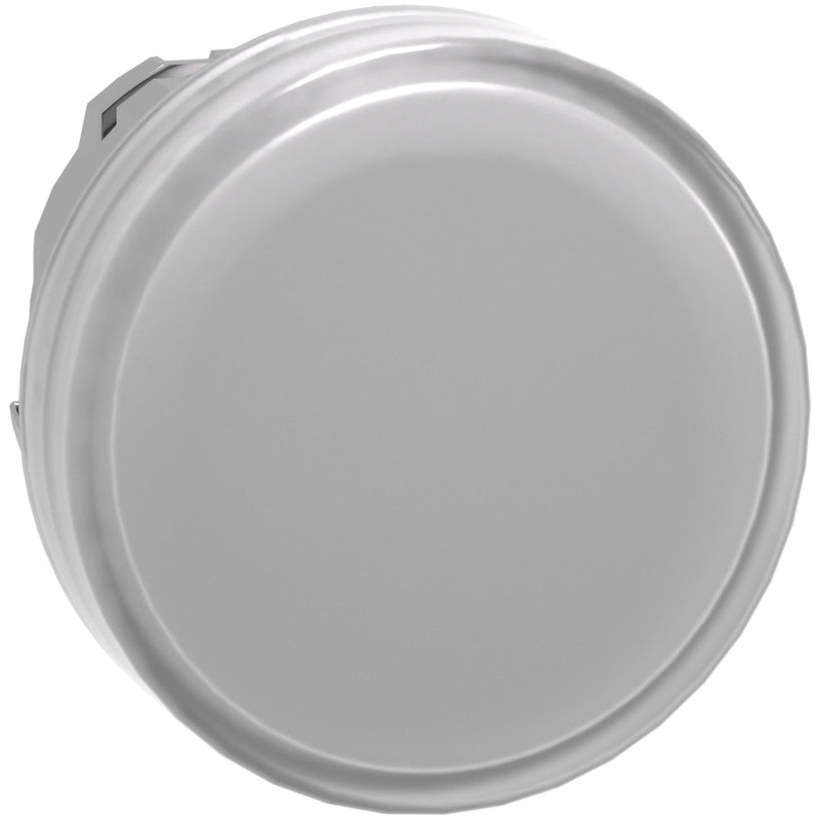 Head for pilot light, Harmony XB4, metal, white, 22mm, universal LED, plain lens