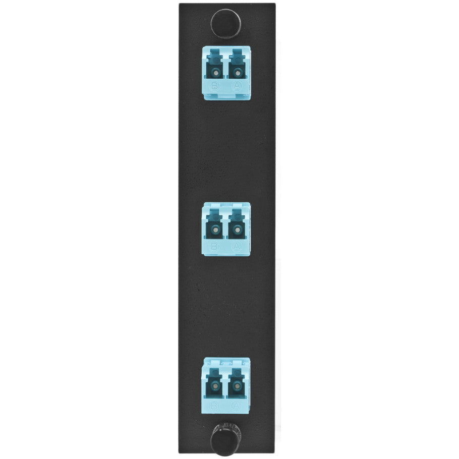 Fiber Optic Panel Adapter, 6-Fiber, 3) LC Duplex, Zircon Sleeves, Aqua