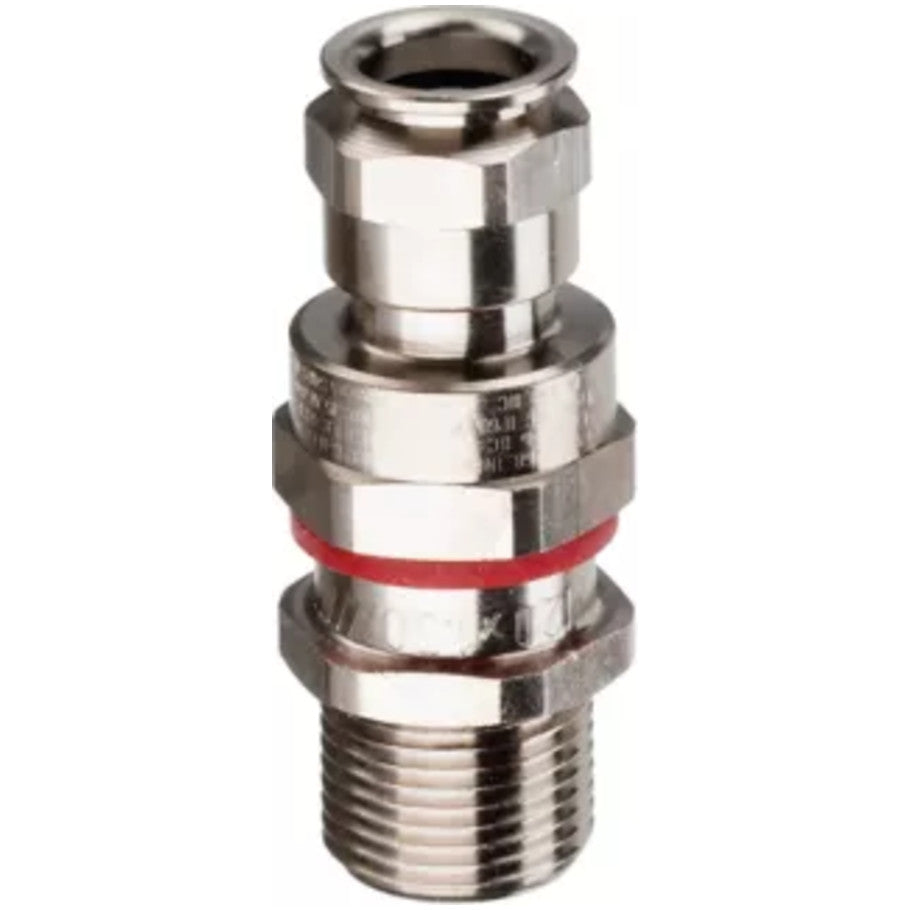 ADE1C Series, Cable Gland, Brass, Nickel-Plated, Threaded, Medium Cable Sealing, 1/2 in. Hub, 2.52 H x 0.94 Dia. in.