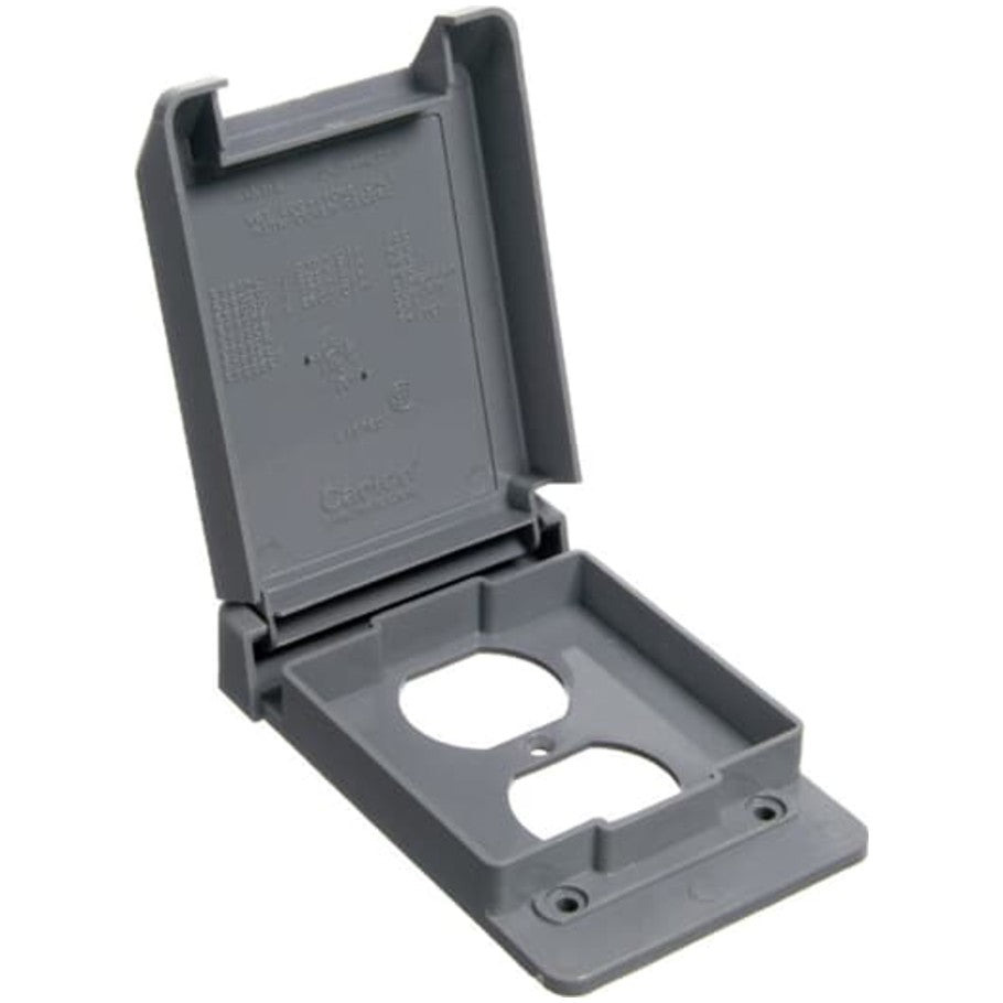 Carlon Weatherproof Cover, Non-Metallic, Paintable, Vertical, 1-Gang, Grey, (2) Duplex Receptacle