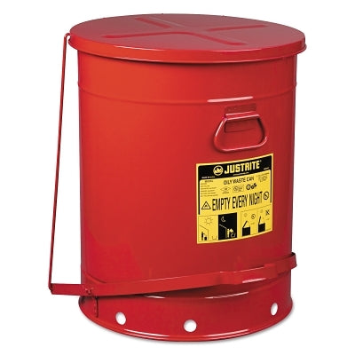 Red Oily Waste Cans, Foot Operated Cover, 21 gal, Red