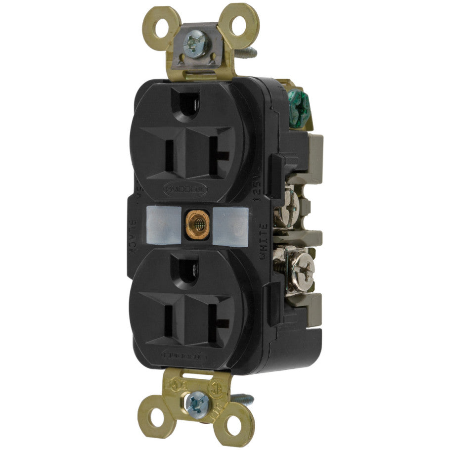 HBL Straight Blade Duplex Receptacle, Extra Heavy Duty Specification Grade, 20A, 125V, 2P3W, NEMA 5-20R, Black