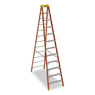Fiberglass Stepladder, 6112, Type IA, 12 ft L, 31 in W, Single-Sided, 300 lb Load Capacity, Orange/Yellow