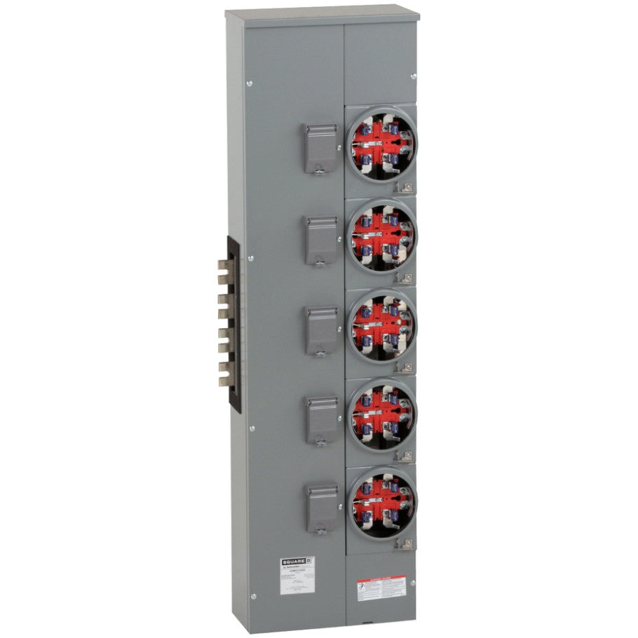 Branch unit, EZ Meter-Pak, 225A, 5 sockets, 208Y/120 VAC, horn bypass, ringless, 1200A Al/Cu busbar