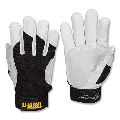TrueFit Leather-Palm Gloves, 1470, Top Grain Goatskin/Rough Side Out Goatskin Palm/Spandex BOH, Lg, Black/Pearl