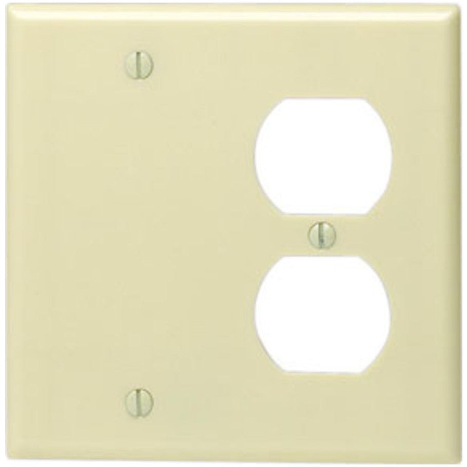 Thermoset 2 Gang Box Mount Combination Blank and Duplex Receptacle Wall Plate, Ivory